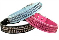 Leather Collars with 3-Rows Of Rhinestones 