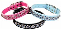 Leather Collars with Fancy Filigree Rhinestones  1 inch wide