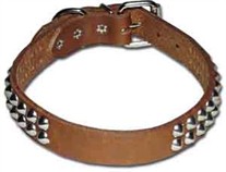 1" wide 2-Row Cone Studded Leather Dog Collar