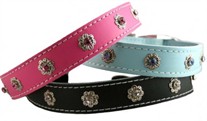 Leather & Crystals Dog Collars  3/4 inch wide