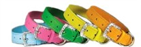 Crystal Buckle Leather Dog Collar 1 Inch wide