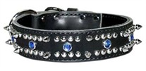 1-1/2 inch Spiked and Jeweled Leather Dog Collar